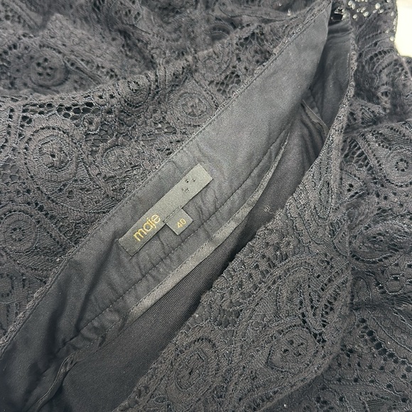 Maje Jalilo Skirt Buckled Asymmetric Hem Pleated Guipure Lace Midi Black Size 40 - Picture 8 of 12